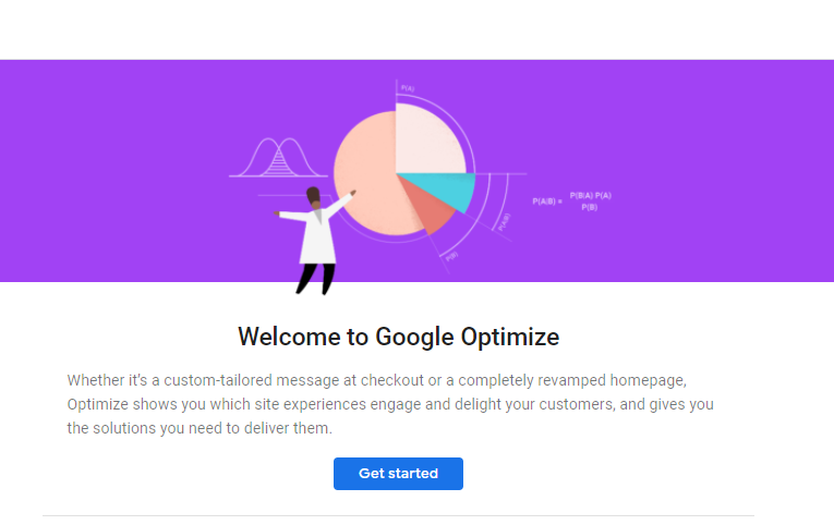 Welcome to Google Optimize screen
