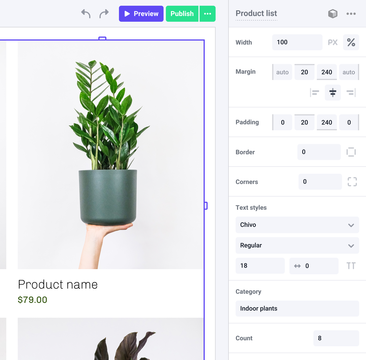 BigCommerce product list component in Makeswift builder