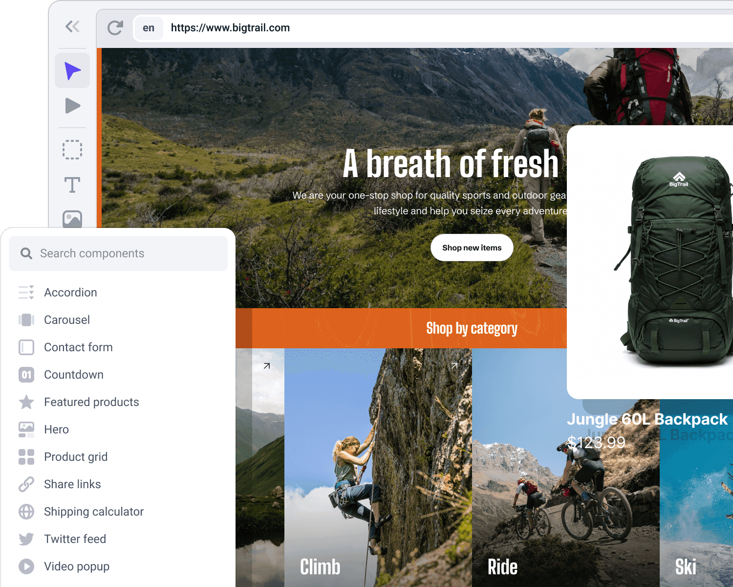 Makeswift builder featuring an ecommerce store website