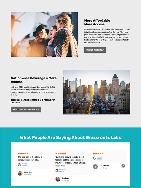 Grassroots Labs landing page