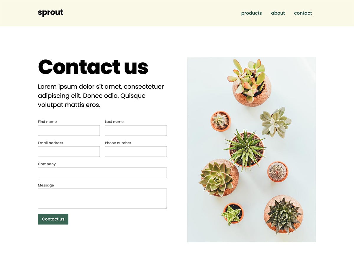 Sprout Makeswift business template contact form