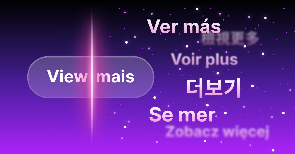 “View more” displayed in multiple languages on a purple gradient background with glowing accents.