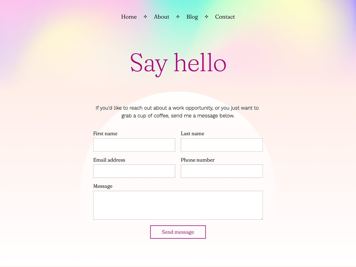 Glimmer Makeswift personal template contact form