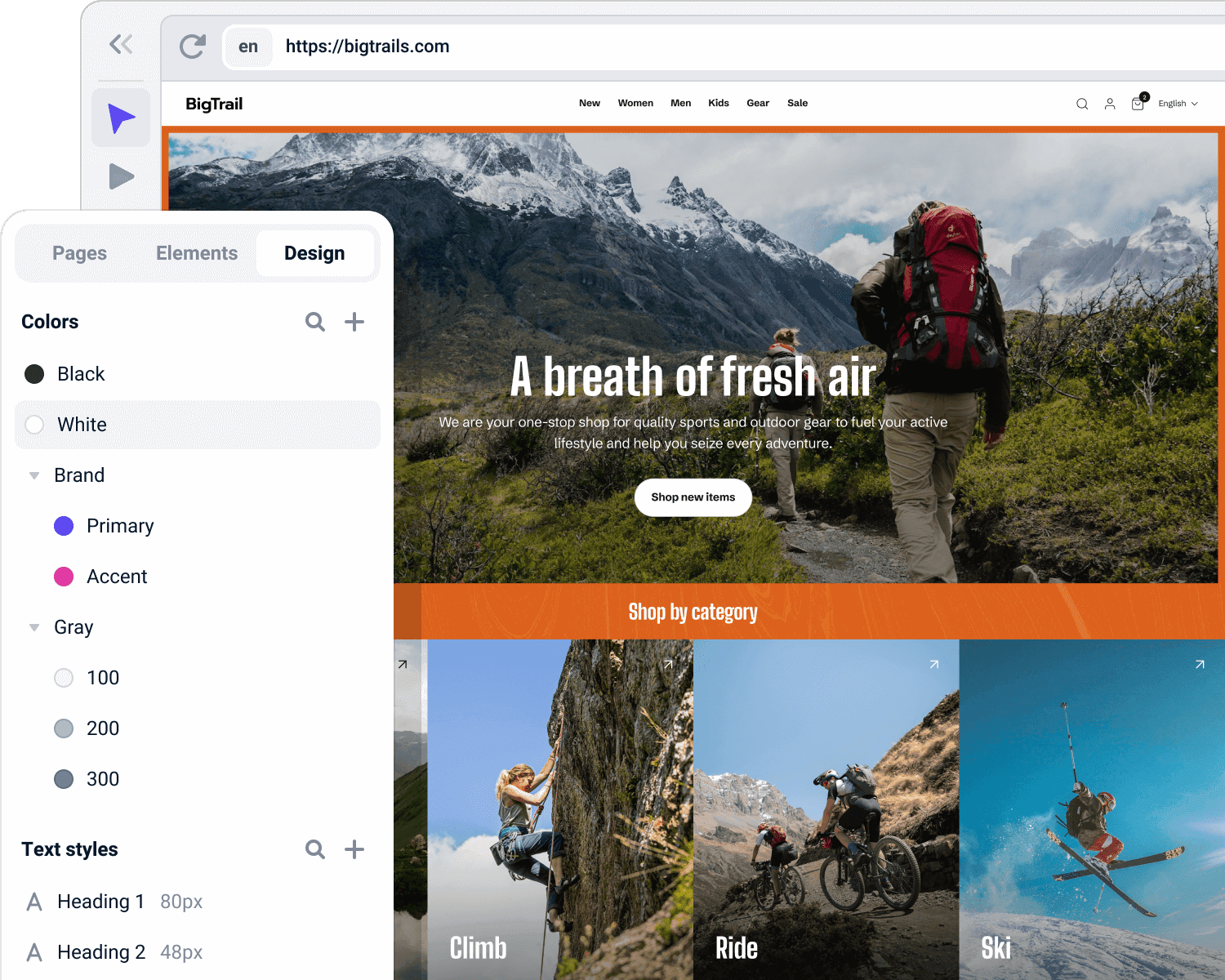 Outdoor website within Makeswift builder