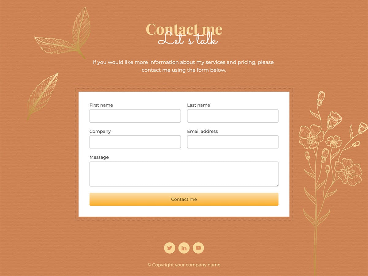 Golden Makeswift personal template contact form