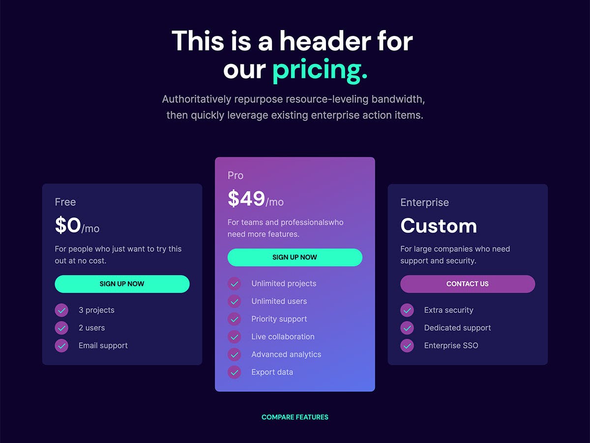 Venture Makeswift startup template pricing plans