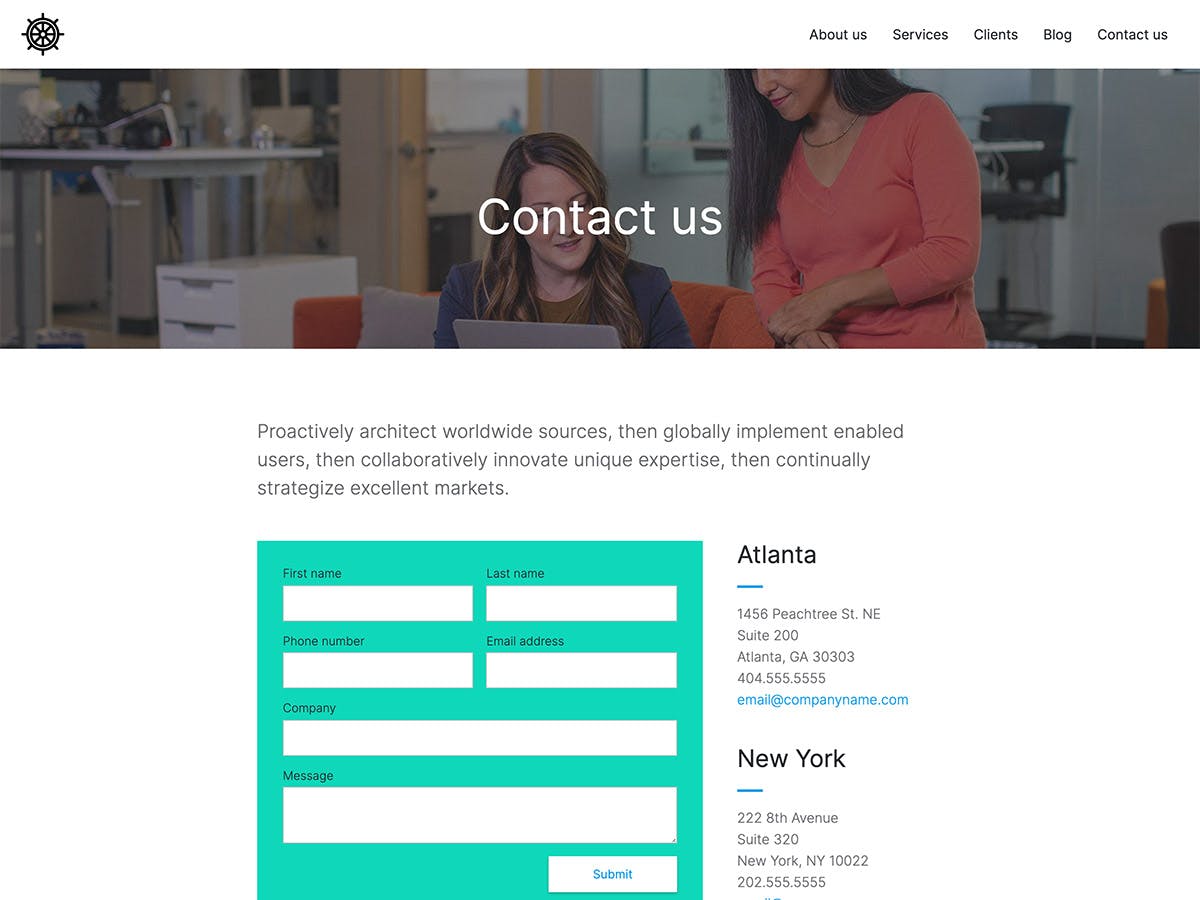 Benchmark Makeswift agency template contact form and information