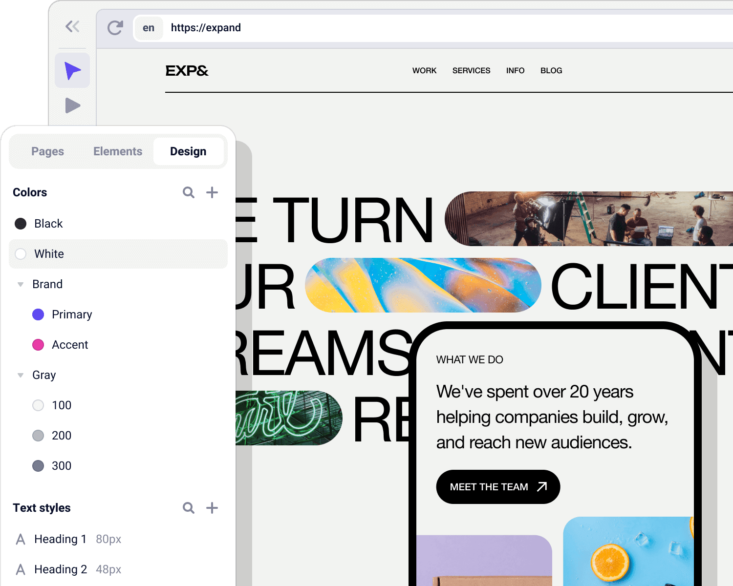 Makeswift builder with design UI and phone overlaid on top